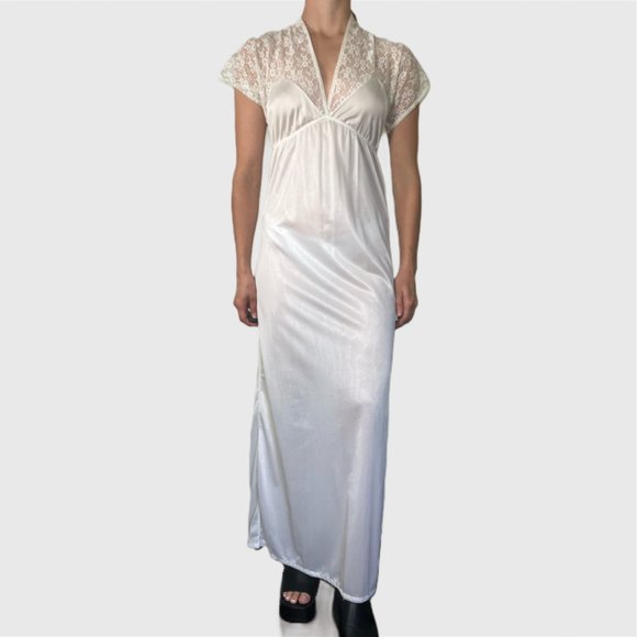 Vintage 80s White Slip, 1980s Lace Nightgown Dress - Picture 2 of 10